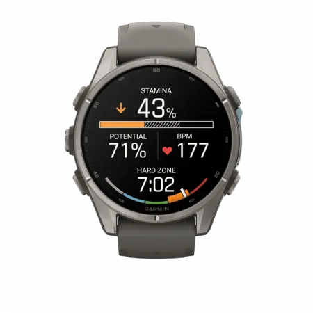 Смарт-годинник Garmin Fenix 9 43мм, Titanium з Pebble Gray темно-сірим силіконовим ремінцем