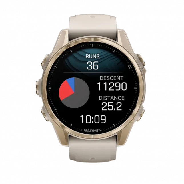 Смарт-годинник Garmin Fenix 8 43мм, AMOLED Sapphire, Soft Gold з Fog Gray/Dark Sandstone сірим силіконовим ремінцем