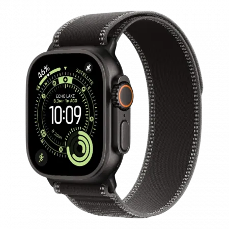 Apple Watch Ultra 3 GPS + LTE, 49mm Black Titanium Case with Black/Charcoal Trail Loop - S/M