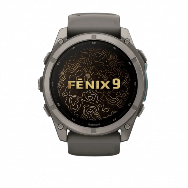 Смарт-годинник Garmin Fenix 9 51мм, Titanium з Pebble Gray темно-сірим силіконовим ремінцем