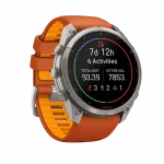 Смарт-годинник Garmin Fenix 9 Pro - inReach, 51мм Titanium з Autumn Orange/Spark Orange помаранчевим силіконовим ремінцем