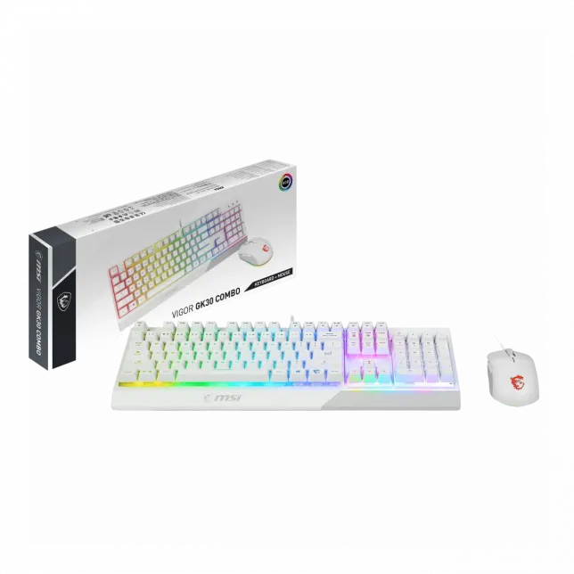 Комплект клавіатура та миша MSI Vigor GK30 COMBO WHITE UA USB, EN/UKR/RU, RGB, білий