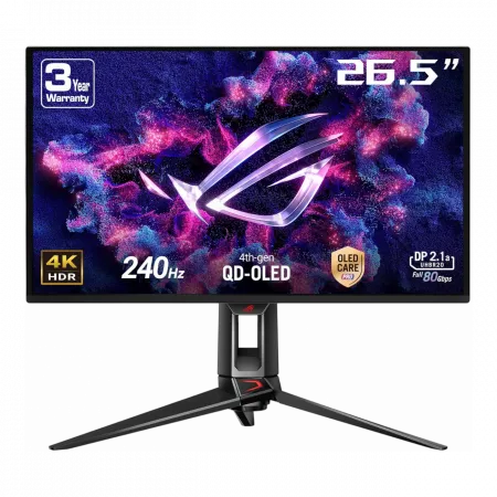 Монітор Asus 26.5" ROG Swift PG27UCDM 2xHDMI, DP, USB-C, 3xUSB, QD-OLED, 3840x2160, 240Hz, 0.03ms, DCI-P3 99%, G-SYNC, FreeSync, Pivot, HDR400