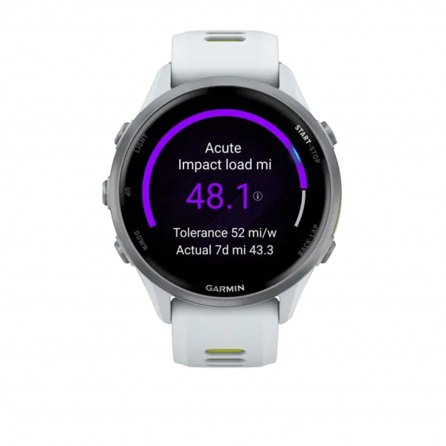 Смарт-годинник Garmin Forerunner 970 Titanium з Whitestone корпусом та Whitestone/Translucent Amp Yellow білим силіконовим ремінцем
