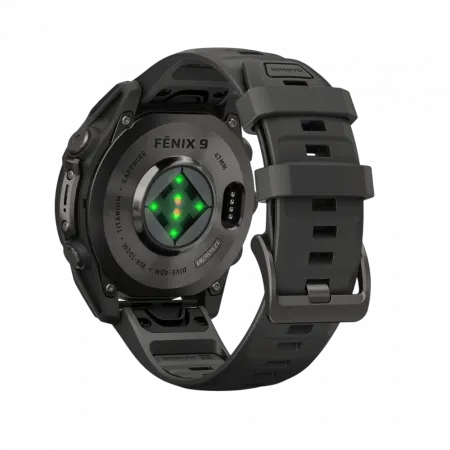 Смарт-годинник Garmin Fenix 9 47мм, Carbon Grey DLC Titanium з Black чорним силіконовим ремінцем