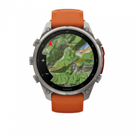 Смарт-годинник Garmin Fenix 9 Pro - inReach, 47мм Titanium з Autumn Orange/Spark Orange помаранчевим силіконовим ремінцем