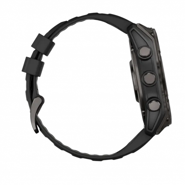 Смарт-годинник Garmin Fenix 8 51мм, AMOLED Sapphire, Carbon Grey DLC Titanium з Black/Pebble Grey чорним силіконовим ремінцем