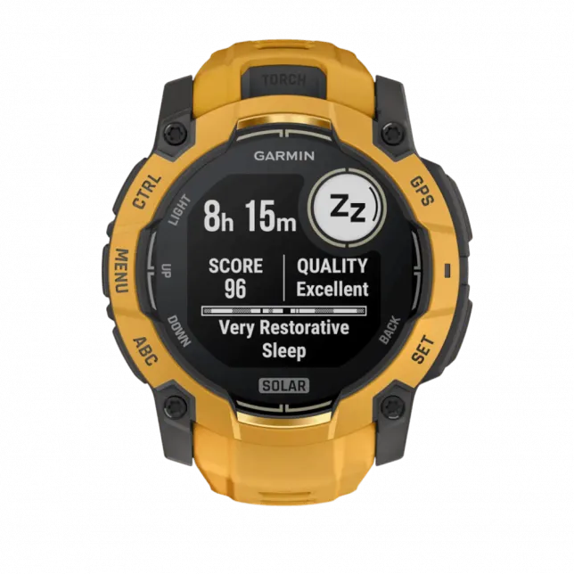Смарт-годинник Garmin Instinct 3 50 мм, Solar Sunburst помаранчевий з Sunburst/Grey помаранчевим/сірим силіконовим ремінцем