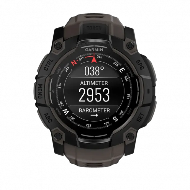 Смарт-годинник Garmin Instinct 3 50 мм, AMOLED Black чорний з Charcoal коричневим силіконовим ремінцем