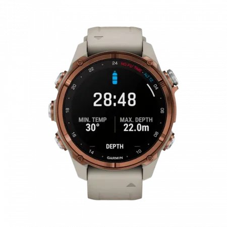 Смарт-годинник Garmin Descent Mk3i 43 мм Bronze PVD Titanium з French Grey сірим силіконовим ремінцем
