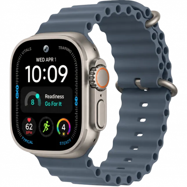 Apple Watch Ultra 4 GPS + LTE 49mm Natural Titanium Case with Anchor Blue Ocean Band (MJCR4+MGCC4)