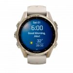 Смарт-годинник Garmin Fenix 8 43мм, AMOLED Sapphire, Soft Gold з Fog Gray/Dark Sandstone сірим силіконовим ремінцем