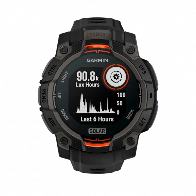 Смарт-годинник Garmin Instinct 3 45 мм, Solar Black чорний з Black чорним силіконовим ремінцем