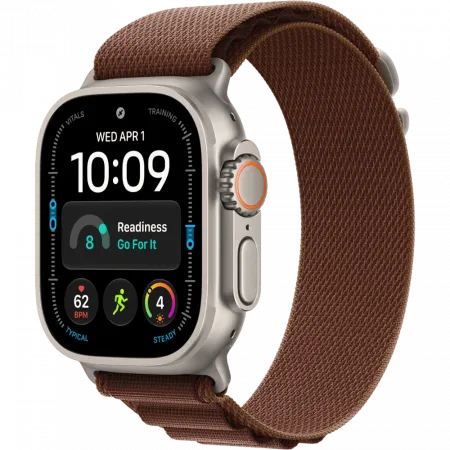 Apple Watch Ultra 4 GPS + LTE 49mm Natural Titanium Case with Burgundy Alpine Loop - Medium (MJCR4+MK7E4)