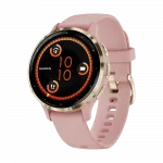 Смарт-годинник Garmin Venu 3S Soft Gold Stainless Steel Bezel з Dust Rose рожевим корпусом та силіконовим ремінцем
