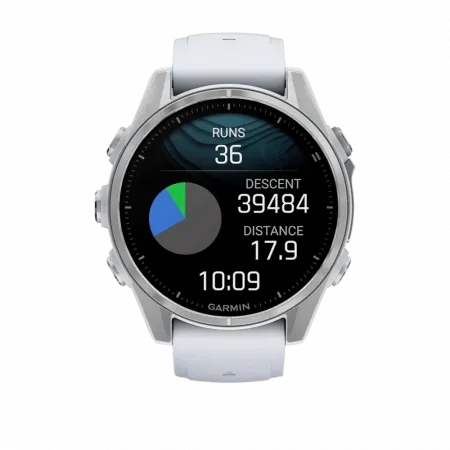 Смарт-годинник Garmin Fenix 8 43мм, AMOLED Silver з Whitestone білим силіконовим ремінцем