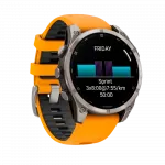 Смарт-годинник Garmin Fenix 8 47мм, AMOLED Sapphire, Titanium з Spark Orange/Graphite помаранчевим силіконовим ремінцем