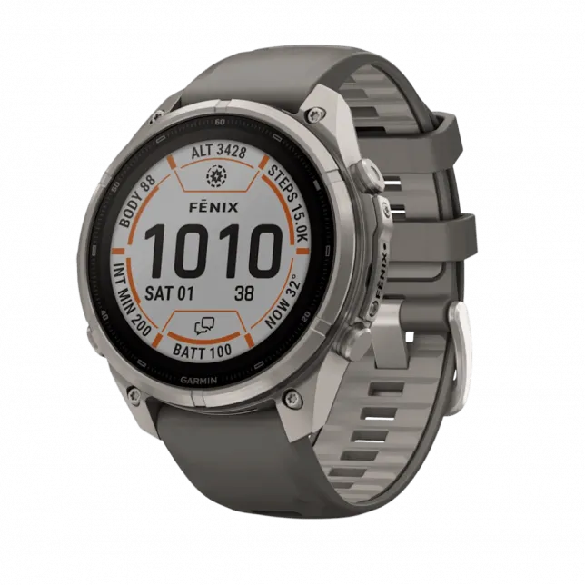Смарт-годинник Garmin Fenix 9 Pro - inReach, Solar, 47мм Titanium з Pebble Grey темно-сірим силіконовим ремінцем