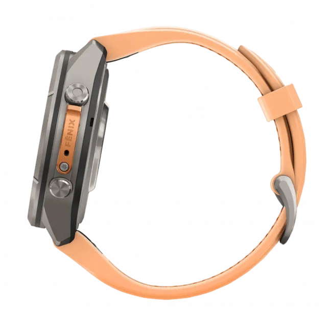Смарт-годинник Garmin Fenix 9 Pro - inReach, 43мм Titanium з Shell Pink/Autumn Orange рожевим/помаранчевим силіконовим ремінцем