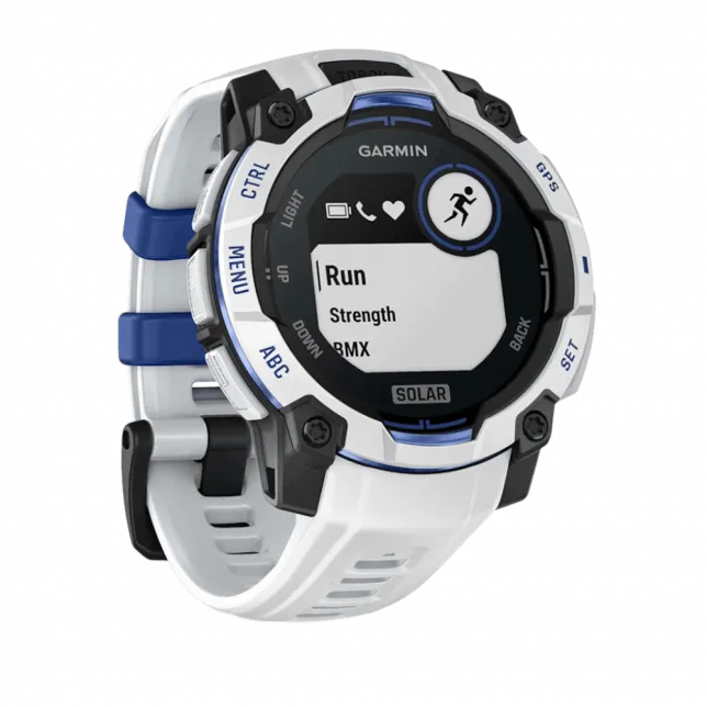 Смарт-годинник Garmin Instinct 3 45 мм, Solar Whitestone білий з Whitestone/Bolt Blue білим/синім силіконовим ремінцем