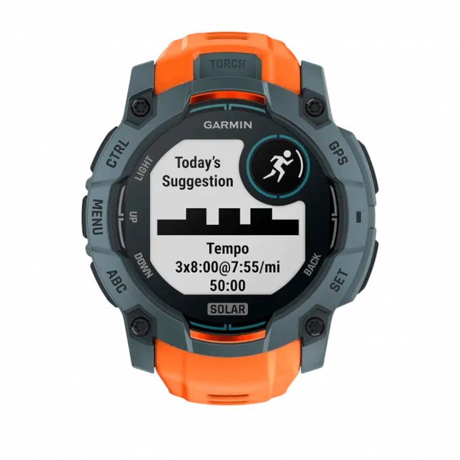 Смарт-годинник Garmin Instinct 3 50 мм, Solar Twilight сірий з Solstice помаранчевим силіконовим ремінцем