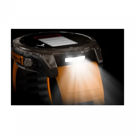 Смарт-годинник Garmin Fenix 8 51мм, AMOLED Sapphire, Titanium з Spark Orange/Graphite помаранчевим силіконовим ремінцем