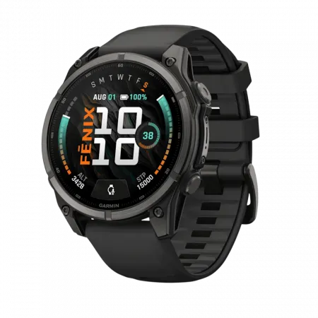 Смарт-годинник Garmin Fenix 9 47мм, Carbon Grey DLC Titanium з Black чорним силіконовим ремінцем