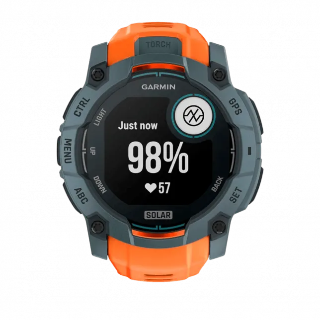 Смарт-годинник Garmin Instinct 3 50 мм, Solar Twilight сірий з Solstice помаранчевим силіконовим ремінцем
