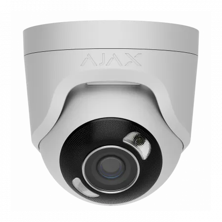IP-Камера дротова Ajax TurretCam HL white, 8мп, 2.8мм, гібридне підсвічування IR 50м, білий Led 50м, Poe, True WDR, IP 65, ІЧ 50м, аудіо, кут огляду 100° до 110°, купольна, біла