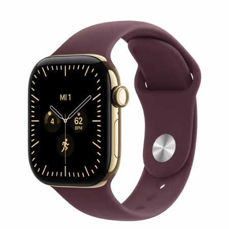 Apple Watch Series 12 GPS + LTE 46mm Radiant Gold Titanium Case with Burgundy Sport Band - S/M (MJGR4)