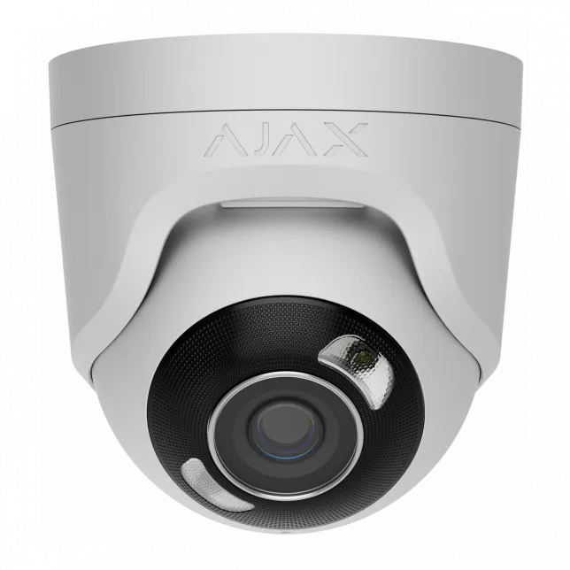 IP-Камера дротова Ajax TurretCam HL white, 5мп, 2.8мм, гібридне підсвічування IR 50м, білий Led 50м, Poe, True WDR, IP 65, ІЧ 50м, аудіо, кут огляду 100° до 110°, купольна, біла