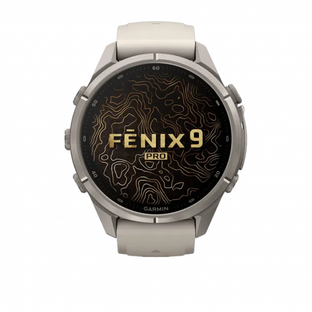 Смарт-годинник Garmin Fenix 9 Pro - inReach, 43мм Titanium з Fog Grey/Dark Sandstone сірим/темно сірим силіконовим ремінцем