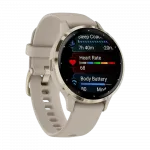 Смарт-годинник Garmin Venu 3S Soft Gold Stainless Steel Bezel з French Gray сірим корпусом та силіконовим ремінцем