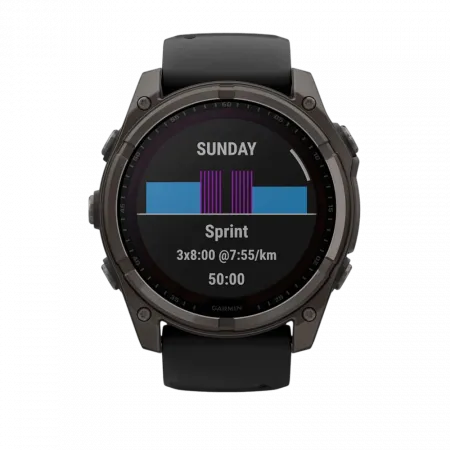 Смарт-годинник Garmin Fenix 8 51мм, Solar Sapphire, Carbon Gray DLC Titanium з Black/Pebble Gray чорним силіконовим ремінцем