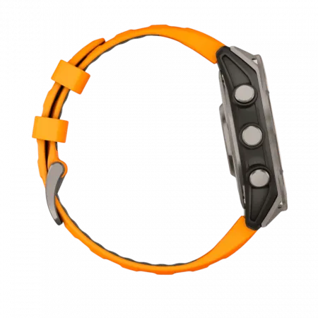 Смарт-годинник Garmin Fenix 8 47мм, AMOLED Sapphire, Titanium з Spark Orange/Graphite помаранчевим силіконовим ремінцем