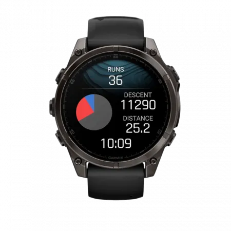 Смарт-годинник Garmin Fenix 8 47мм, AMOLED Sapphire, Carbon Grey DLC Titanium з Black/Pebble Grey чорним силіконовим ремінцем