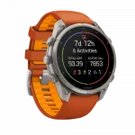 Смарт-годинник Garmin Fenix 9 Pro - inReach, 47мм Titanium з Autumn Orange/Spark Orange помаранчевим силіконовим ремінцем