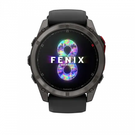 Смарт-годинник Garmin Fenix 8 51мм, MicroLED Sapphire, Titanium, Carbon Gray DLC з Black/Pebble Grey чорним/сірим силіконовим ремінцем