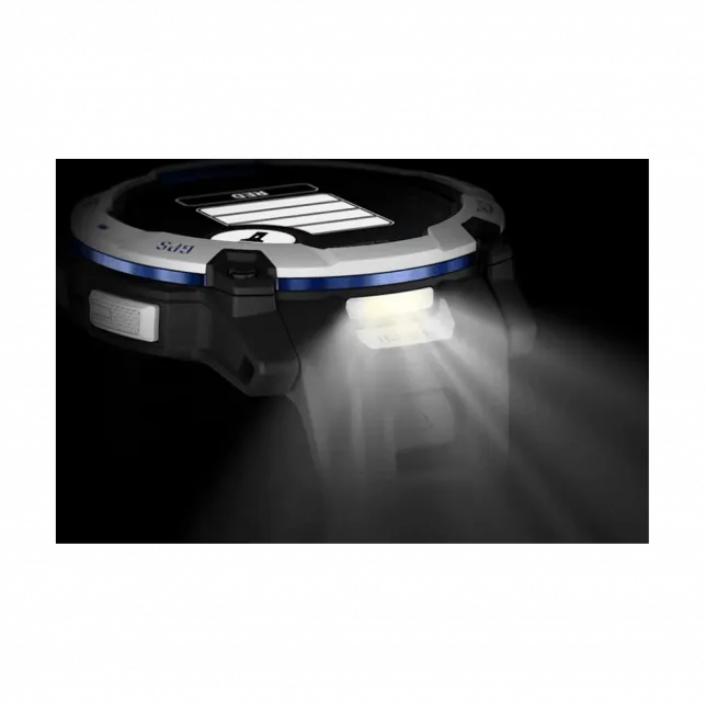 Смарт-годинник Garmin Instinct 3 50 мм, Solar Whitestone білий з Black/Bolt Blue чорним/синім силіконовим ремінцем