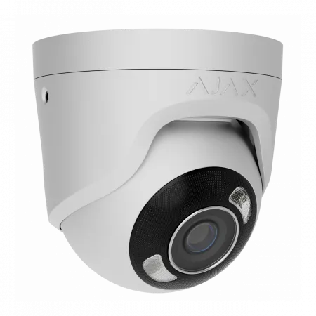 IP-Камера дротова Ajax TurretCam HL white, 8мп, 4мм, гібридне підсвічування IR 50м, білий Led 50м, Poe, True WDR, IP 65, ІЧ 50м, аудіо, 75° до 85°, купольна, біла