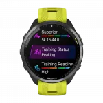 Смарт-годинник Garmin Forerunner 965 Carbon Grey DLC Titanium Bezel з чорним корпусом та Amp Yellow/Black силіконовим ремінцем