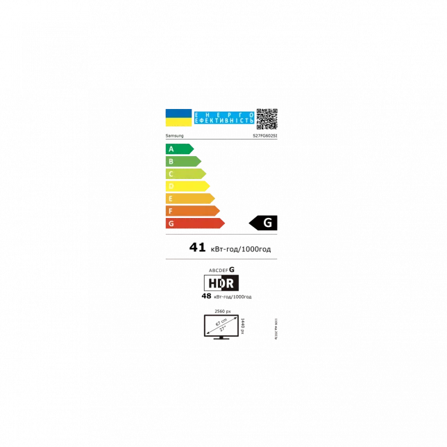 Монітор Samsung 27" Odyssey OLED G6 G60SF HDMI, DP, USB, MM, OLED, 2560x1440, 500Hz, 0,3ms