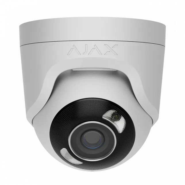 IP-Камера дротова Ajax TurretCam HL white, 8мп, 4мм, гібридне підсвічування IR 50м, білий Led 50м, Poe, True WDR, IP 65, ІЧ 50м, аудіо, 75° до 85°, купольна, біла