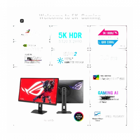 Монітор Asus 27" ROG Strix 5K XG27JCG 2xHDMI, DP, USB-C, 3xUSB, IPS, 5120x2880, 180Hz, 0.03ms, DCI-P3 97%, G-SYNC, FreeSync, Pivot, HDR600
