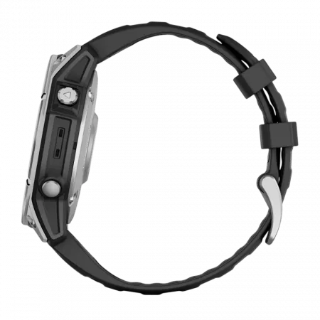 Смарт-годинник Garmin Fenix E 47мм, AMOLED Stainless Steel з чорним силіконовим ремінцем