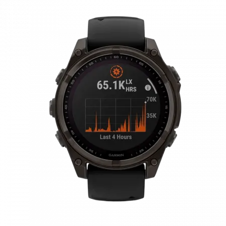 Смарт-годинник Garmin Fenix 8 47мм, Solar Sapphire, Carbon Grey DLC Titanium з Black/Pebble Grey чорним силіконовим ремінцем