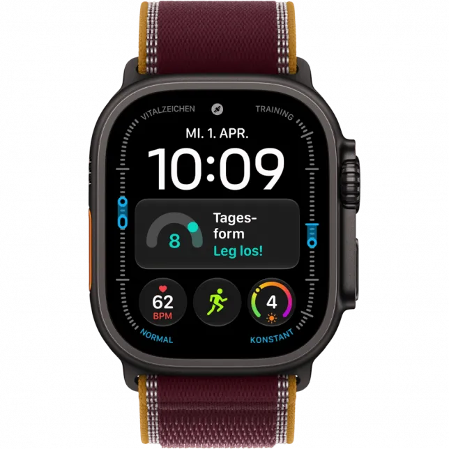 Apple Watch Ultra 4 GPS + LTE 49mm Black Titanium Case with Burgundy Trail Loop - S/M (MJC34)