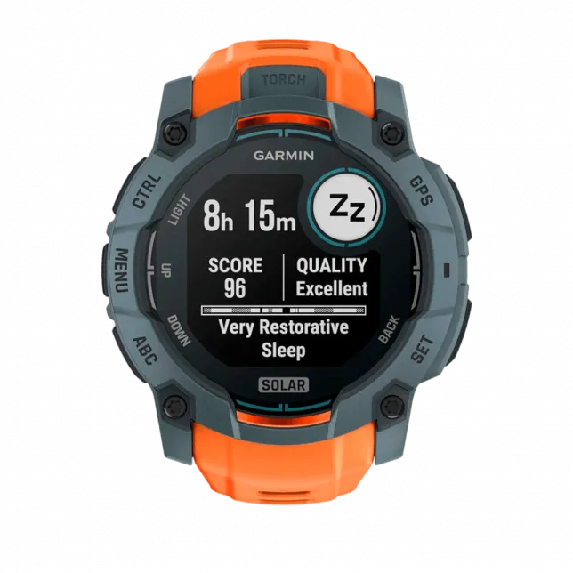 Смарт-годинник Garmin Instinct 3 50 мм, Solar Twilight сірий з Solstice помаранчевим силіконовим ремінцем
