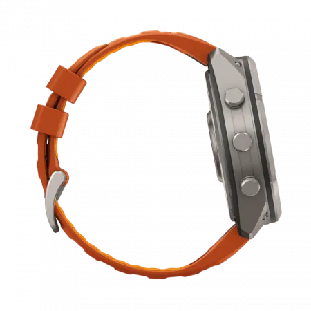 Смарт-годинник Garmin Fenix 9 Pro - inReach, 51мм Titanium з Autumn Orange/Spark Orange помаранчевим силіконовим ремінцем