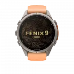 Смарт-годинник Garmin Fenix 9 Pro - inReach, 43мм Titanium з Shell Pink/Autumn Orange рожевим/помаранчевим силіконовим ремінцем